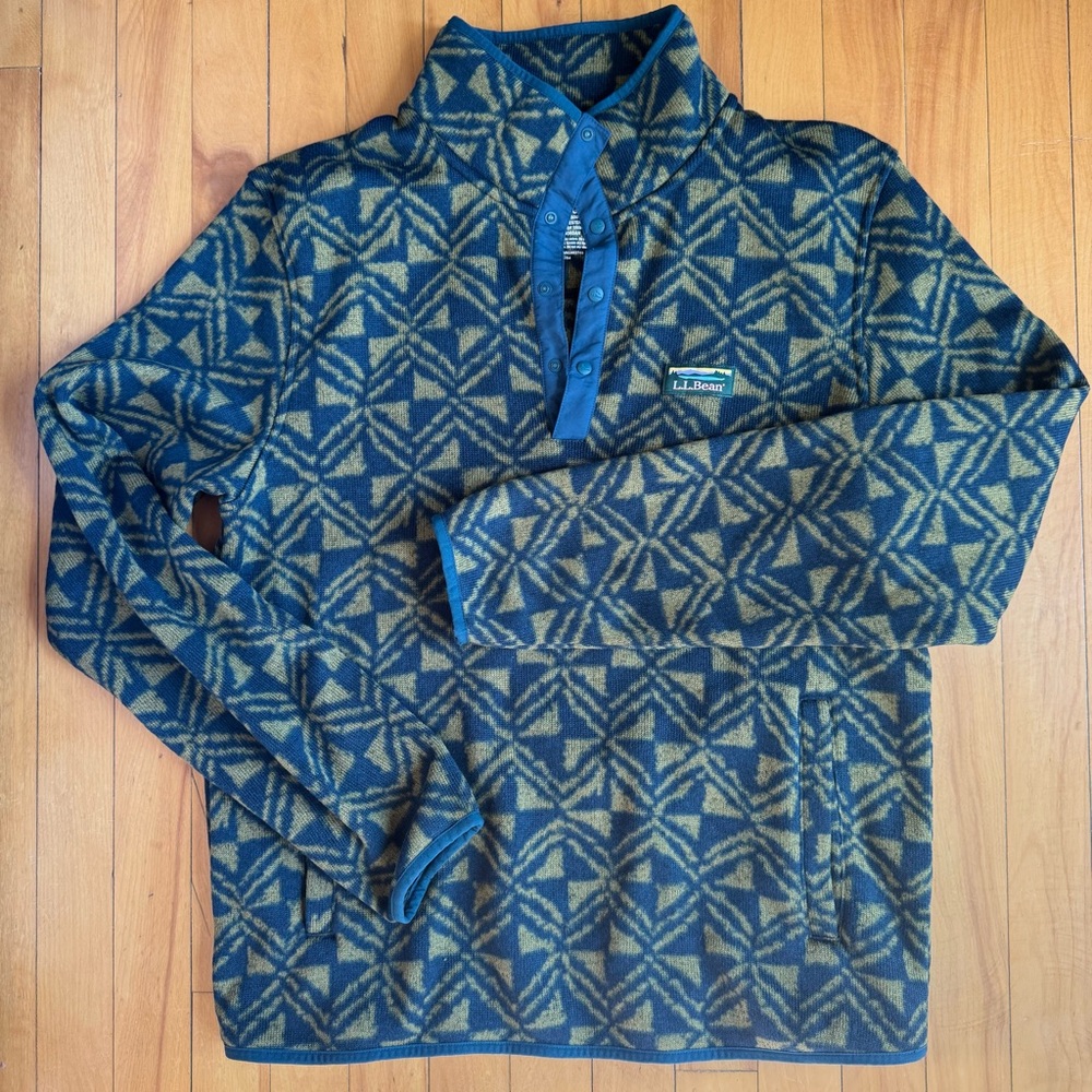 LL Bean mens 1/4 Snap Mock Neck Sweater Slightly Fitted